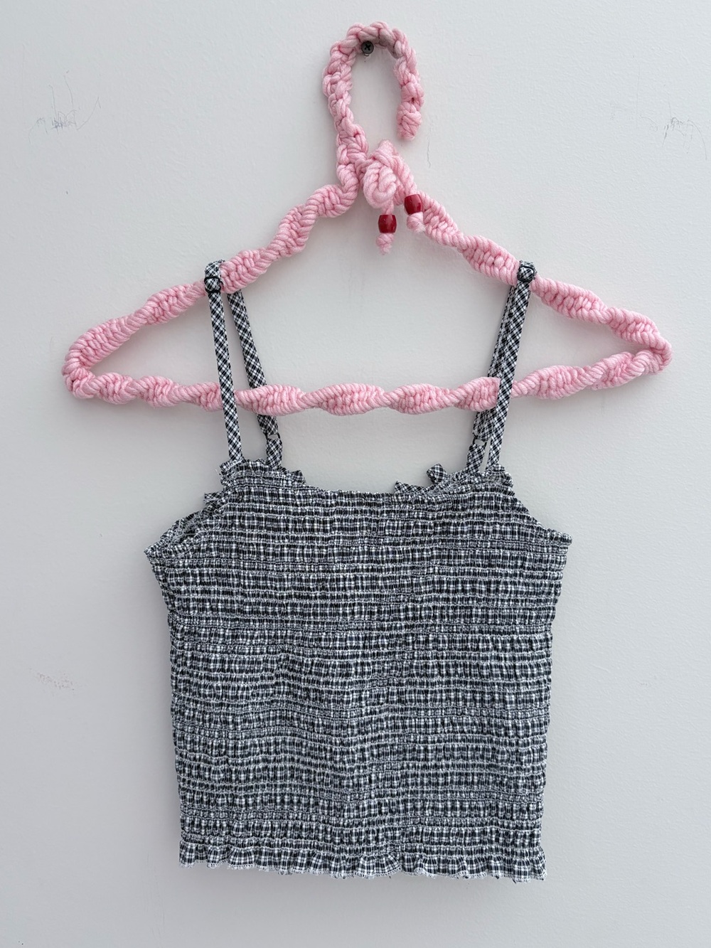 Black & White Gingham Bow Smocked Tank Top with Adjustable Straps
